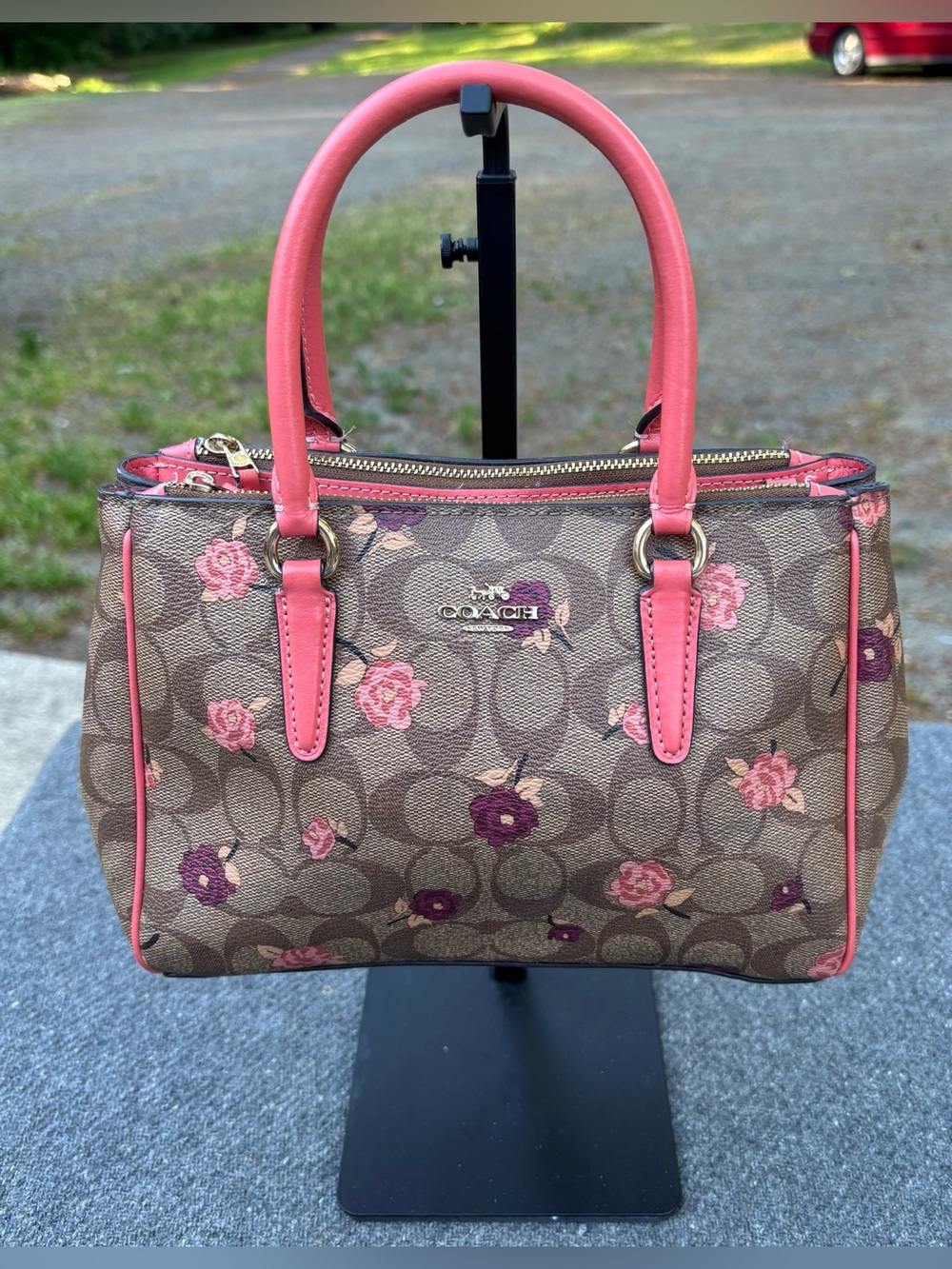 Coach 2WAY Mini Serena Satchel Signature Canvas Floral Print Brown Coral F44961